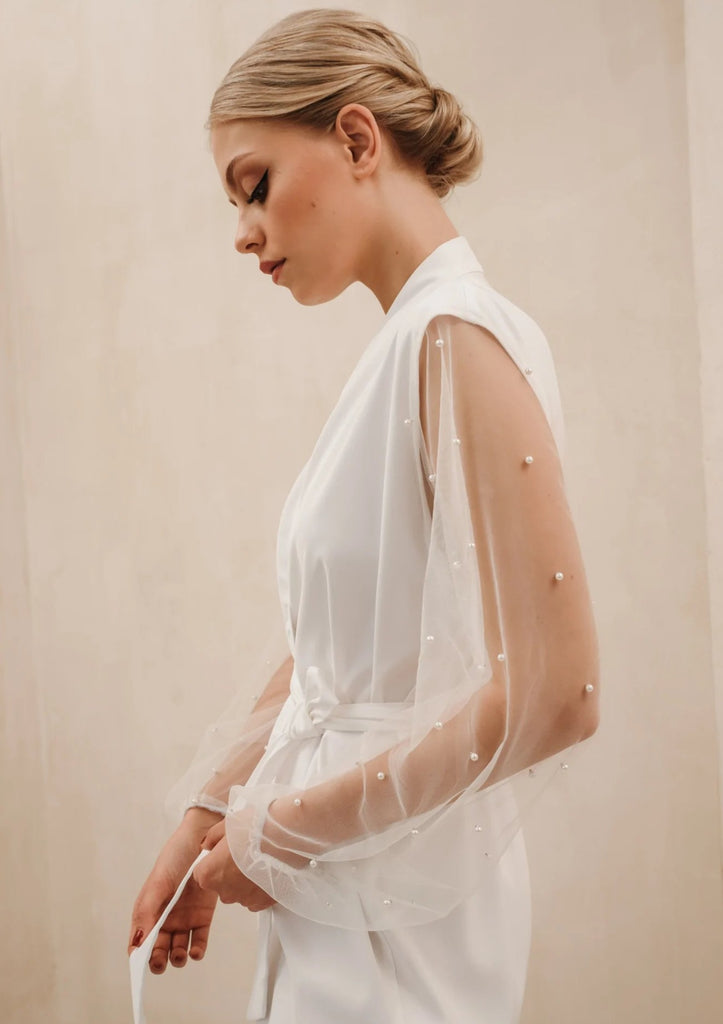 Pearl Sleeve Bridal Robe - Short Pearl Sleeve Bridal Robe - Short