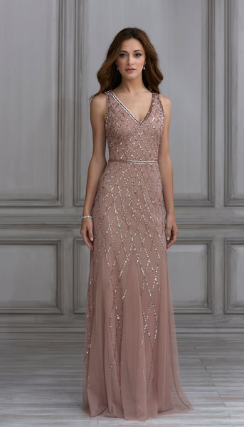 Papell Platinum Adrianna Papell Dress Rose Gold Adrianna Papell 40135 Beaded  Bridesmaids Dress  Wedding