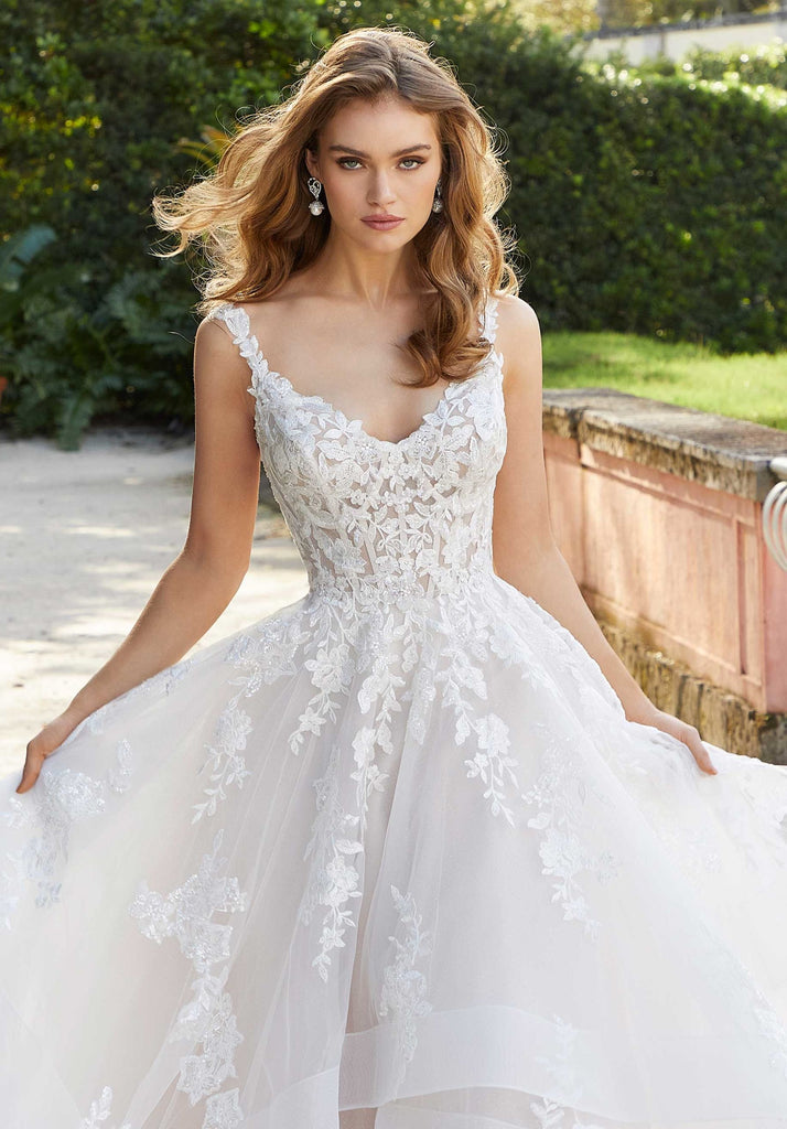 morilee dresses Faustina Wedding Dress – Wedding Shoppe Shown in Ivory. Black Crochet Cover-Up - RL:2426tues Color:Sheer/No lining
