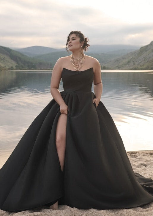 white and black dresses for women Sottero & Midgley Aspen group_size:petite:petite-cascade-wrap-dress-dp13915blk-black Pearl Back Drop Necklace Color:Mermaid