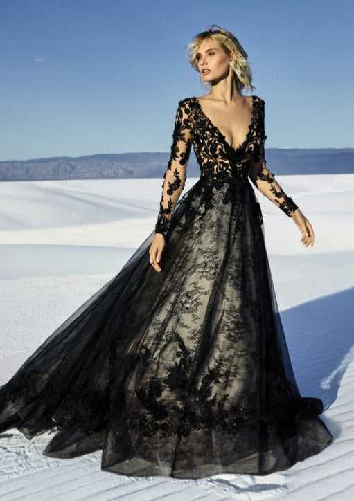 Black Ball Gown Sweetheart Beaded Corset Wedding Dresses – Lisposa