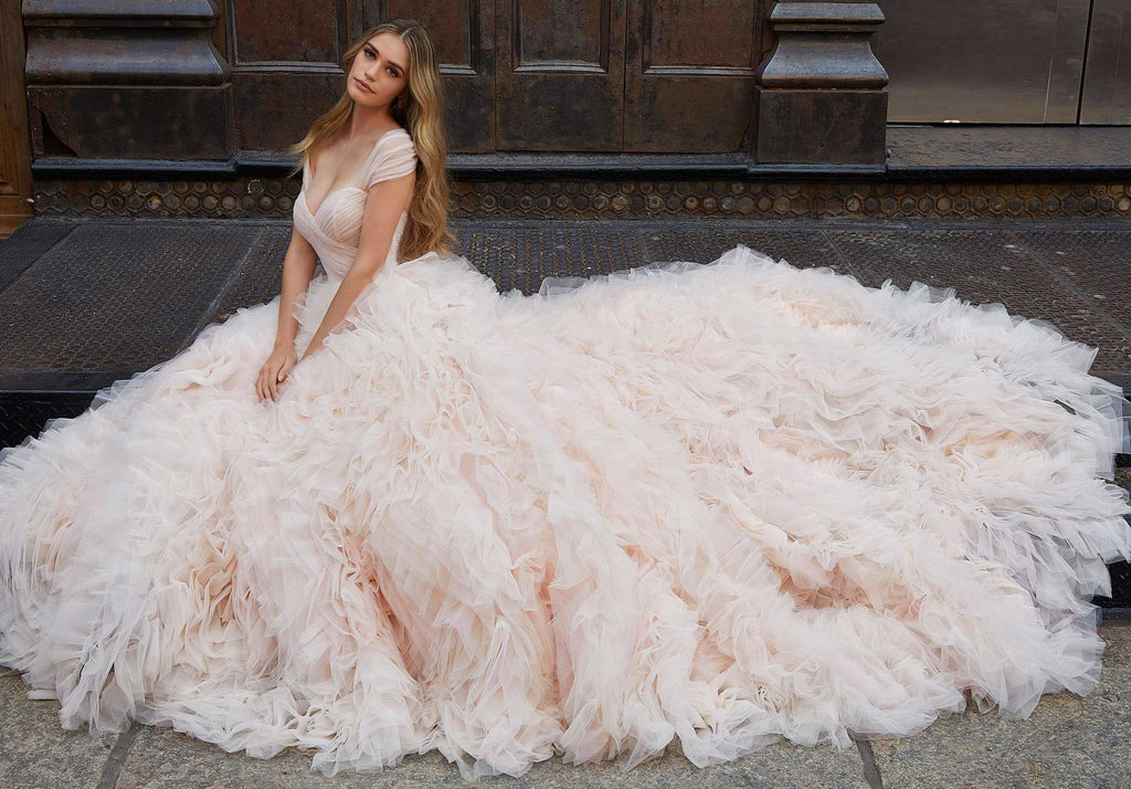 Pink fluffy wedding sales dress